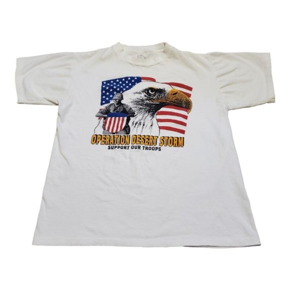 Vintage 90s Operation Desert Storm T-Shirt‎ Single Stitch Eagle White Mens M